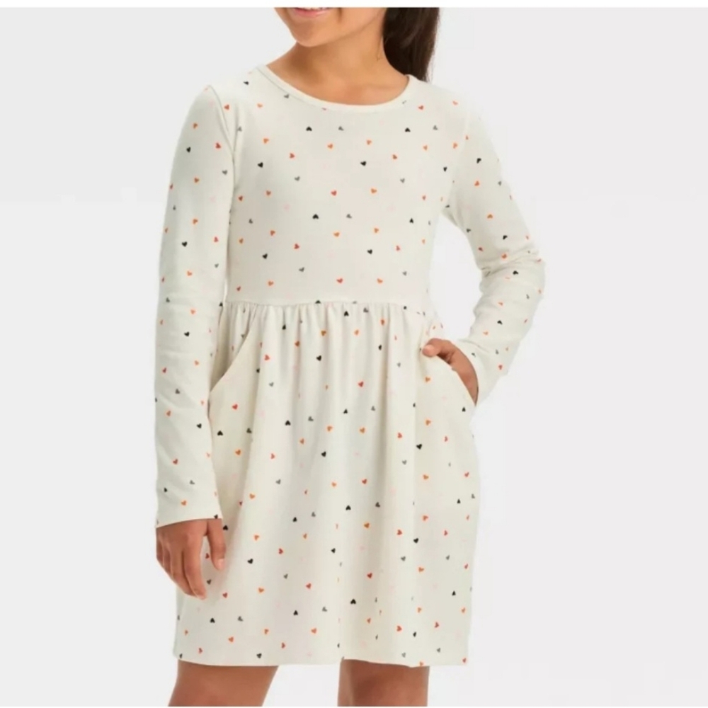 Cat & Jack Long Sleeve Dress with Heart Pattern Sz: XL